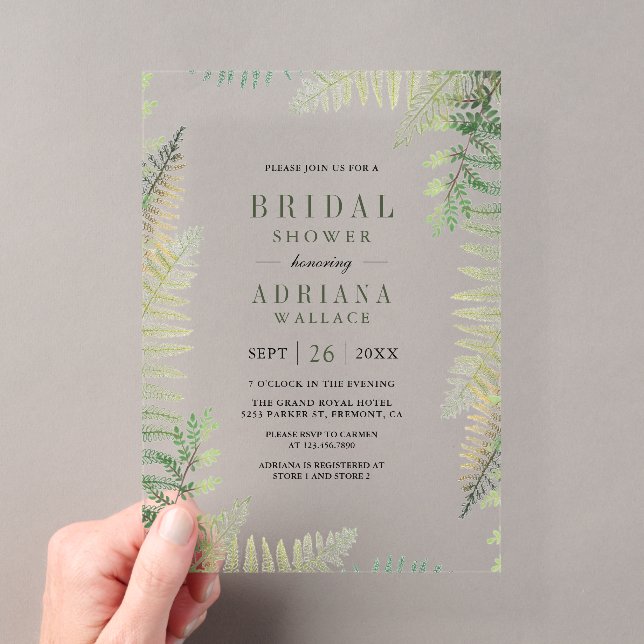 Invitations En Acrylique Lush Green Ferns Bridal Shower (In situ (ordinateur de poche))