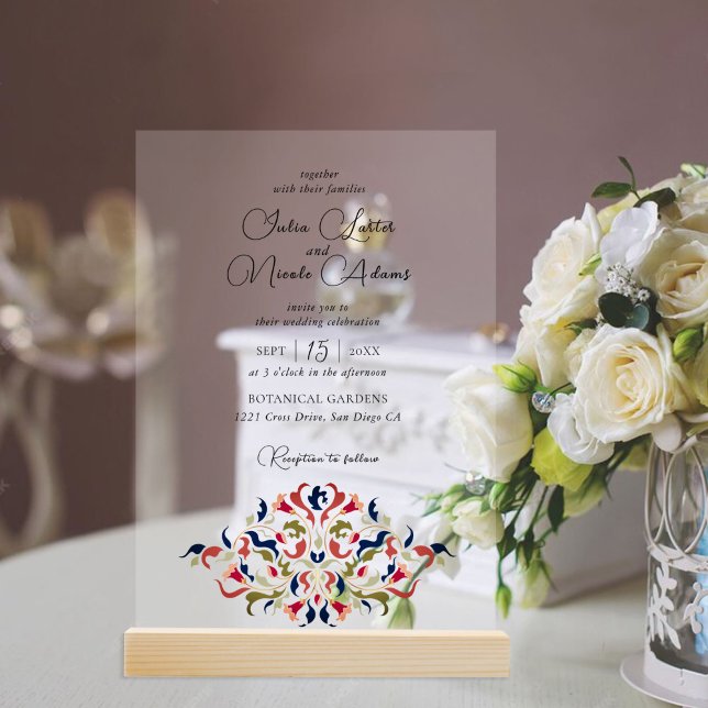 Invitations En Acrylique Luxe Artistique Botanique Floral Mariage Paisley (Créateur téléchargé)