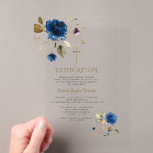 Luxe Blue Gold Flowers Boy Dedication