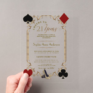 Invitations En Acrylique Luxury Casino Gold Félicitations pour les 21 ans d