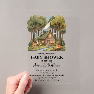 Invitations En Acrylique Luxury Woodland Clear Rustic Baby Shower 
