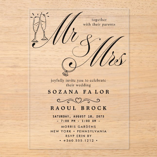 Invitations En Acrylique m. & mme Mariage Acrylique Invitations (Recto)