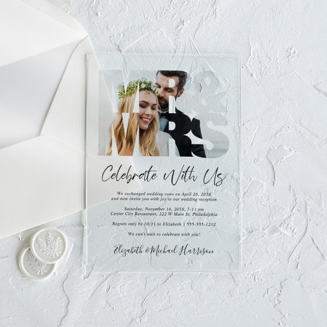 Invitations En Acrylique M. Mme Réception de mariage photo (Make your wedding reception unforgettable with stunning acrylic invitations—modern, elegant, unique!)