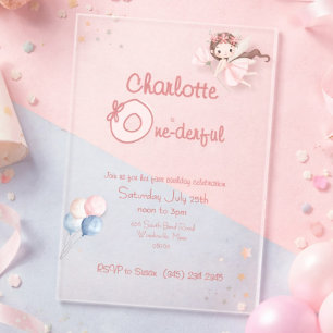 Invitations En Acrylique Magical Fairy One-derful Blush Girls 1er Anniversa