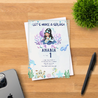 Invitations En Acrylique Magique Anniversaire de 1 an de Sirène Aquarelle