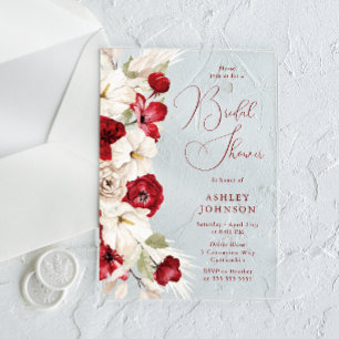 Invitations En Acrylique Magnifique écriture Fleurs rouges et blanches pour