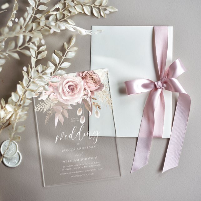 Invitations En Acrylique Magnifique mariage blush et rose poussiéreux givré (Créateur téléchargé)