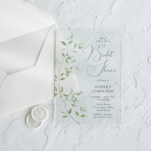 Invitations En Acrylique Magnifiques feuilles vertes Élégante douche de mar