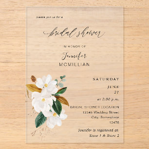Invitations En Acrylique Magnolia Fleur Blanche Baby Shower de Mariée