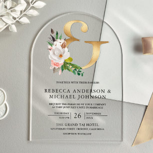 Invitations En Acrylique Magnolia Floral Gold Esperluette Mariage