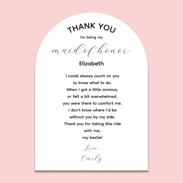 Invitations En Acrylique Maid of Honor Thank You Poem from Bride (Créateur téléchargé)