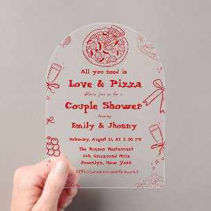 Invitations En Acrylique Main Drawn is love & Pizza Fête des mariées