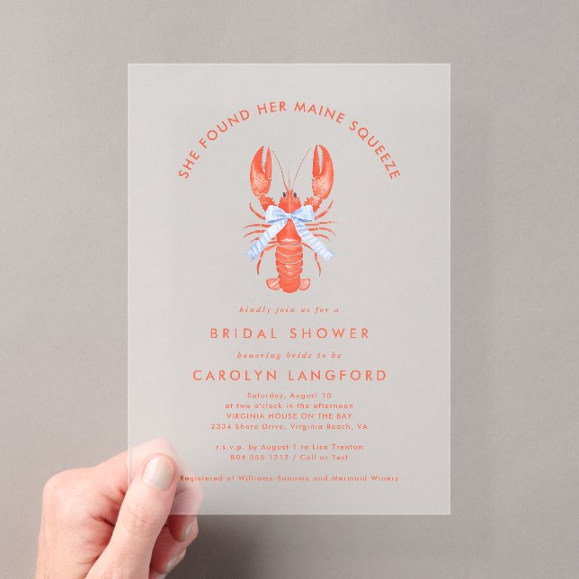 Invitations En Acrylique Maine Squeeze Coastal Lobster Bridal Shower  (In situ (ordinateur de poche))
