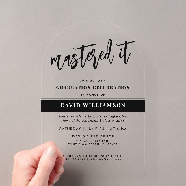 Invitations En Acrylique Maîtrise moderne Diplôme Diplôme Maîtrise (In situ (ordinateur de poche))