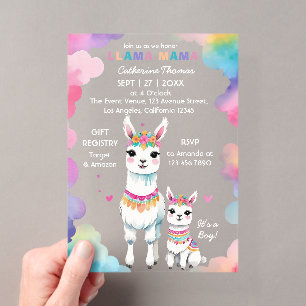 Invitations En Acrylique Maman lama aquarelle mignonne Baby Shower mexicain