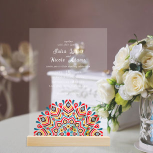 Invitations En Acrylique Mandala de mariage en terracotta brûlée rustique
