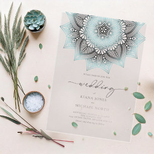 Invitations En Acrylique Mandala Lace Rev Mariage Lt. Bleu ID968
