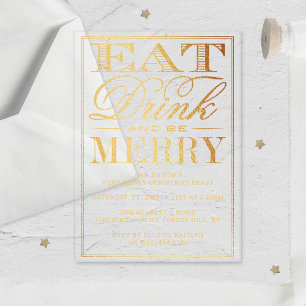 Invitations En Acrylique Mangez, buvez et soyez Joyeux Festif Gold Foil Noë