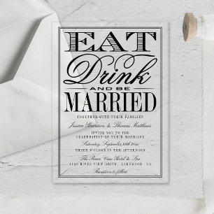 Invitations En Acrylique Mangez, buvez et soyez marié Mariage de typographi
