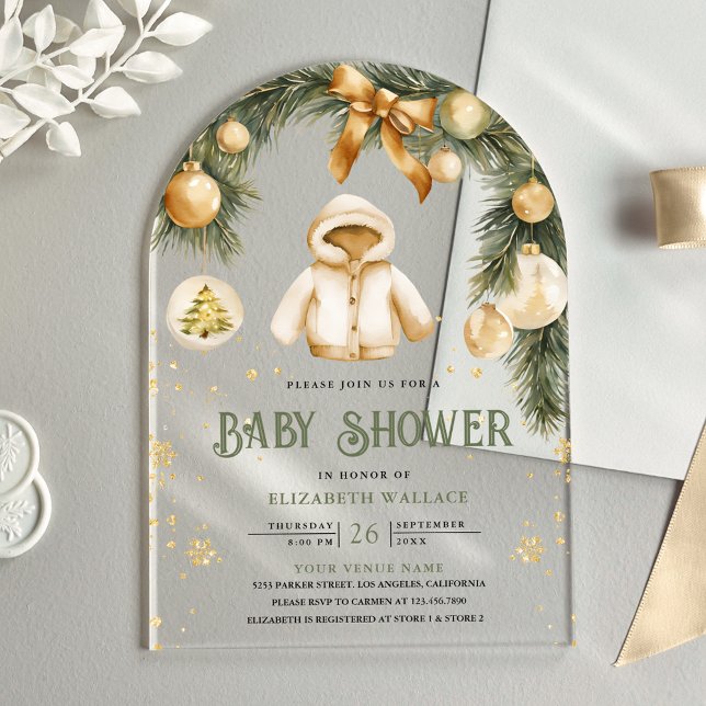 Invitations En Acrylique Manteau rustique boho hiver bébé Noël (Créateur téléchargé)