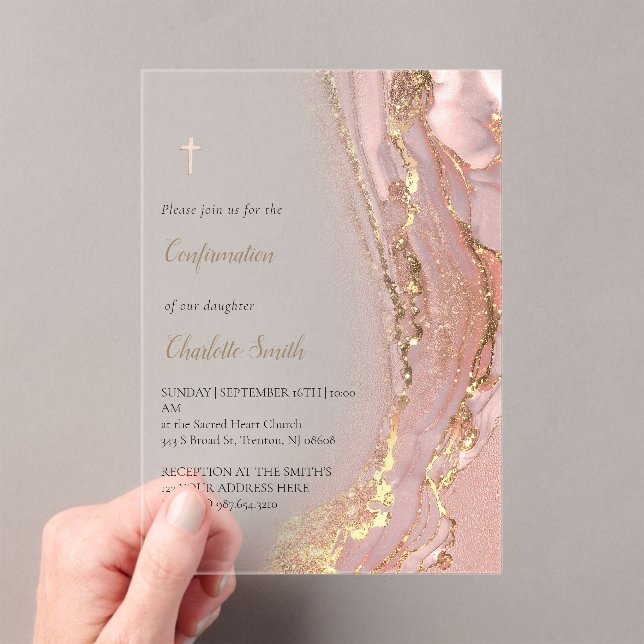 Invitations En Acrylique marbre rose | Confirmations (In situ (ordinateur de poche))