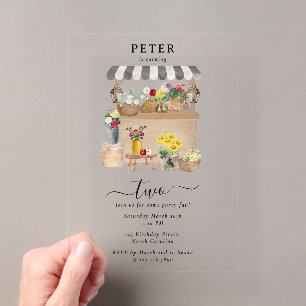 Invitations En Acrylique Marché de fleurs d'agriculteur à l'aquarelle Fête