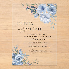 Invitations En Acrylique mariage à fleurs bleues et tendance
