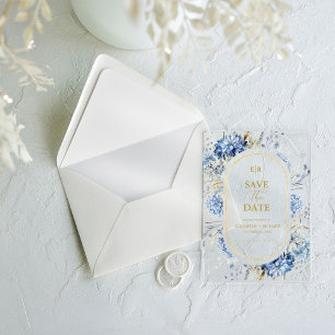 Invitations En Acrylique Mariage à fleurs de printemps bleu bleu marine Dus
