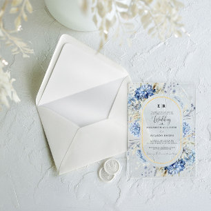 Invitations En Acrylique Mariage à fleurs de printemps bleu bleu marine Dus