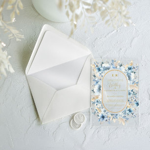 Invitations En Acrylique Mariage à fleurs de printemps bleu bleu marine Dus