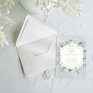 Invitations En Acrylique Mariage à fleurs de printemps bleu bleu marine Dus