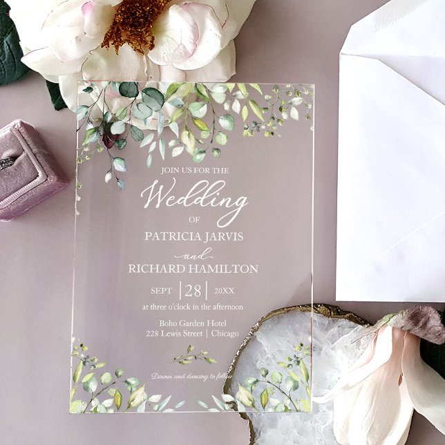Invitations En Acrylique Mariage à la verdure Eucalyptus (Créateur téléchargé)