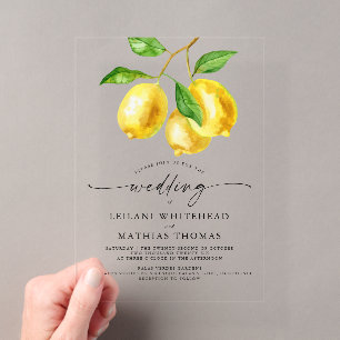 Invitations En Acrylique Mariage à l'aquarelle Citron Citrus