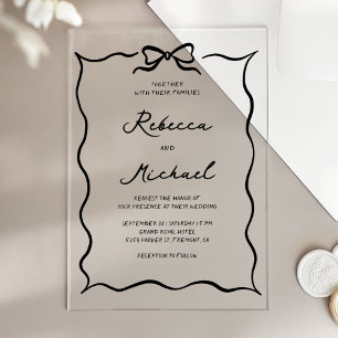 Invitations En Acrylique Mariage à l'arc noir dessiné à la main