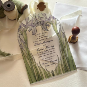 Invitations En Acrylique Mariage à l'effet de vitrail vintage Iris 