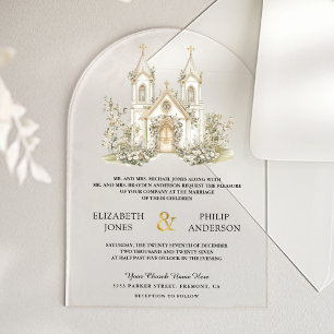 Invitations En Acrylique Mariage à l'église catholique en or blanc