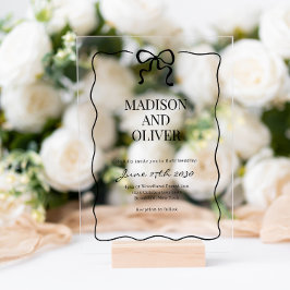 Invitations En Acrylique Mariage à l'élégance noire avec nœud papillon fant