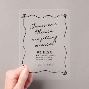 Invitations En Acrylique Mariage à main minimaliste Whimsical tiré