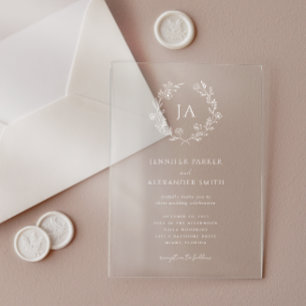 Invitations En Acrylique Mariage à Monogramme Floral
