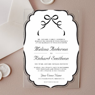 Invitations En Acrylique Mariage à nœud papillon coquette noir et blanc