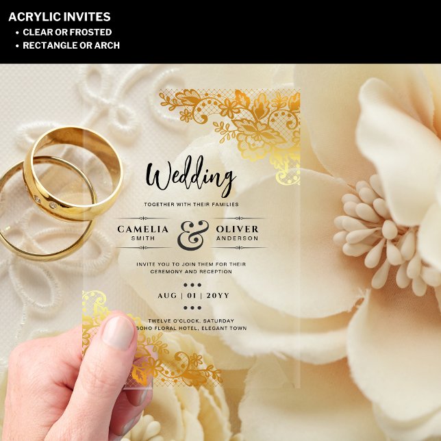 Invitations En Acrylique Mariage ACRYLIQUE Invite Elegant Or Dentelle (Créateur téléchargé)