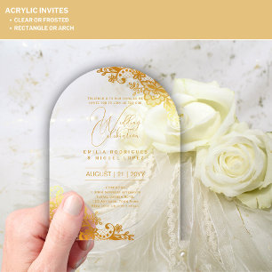 Invitations En Acrylique Mariage ACRYLIQUE Invite Gold Lace Texte Élégant