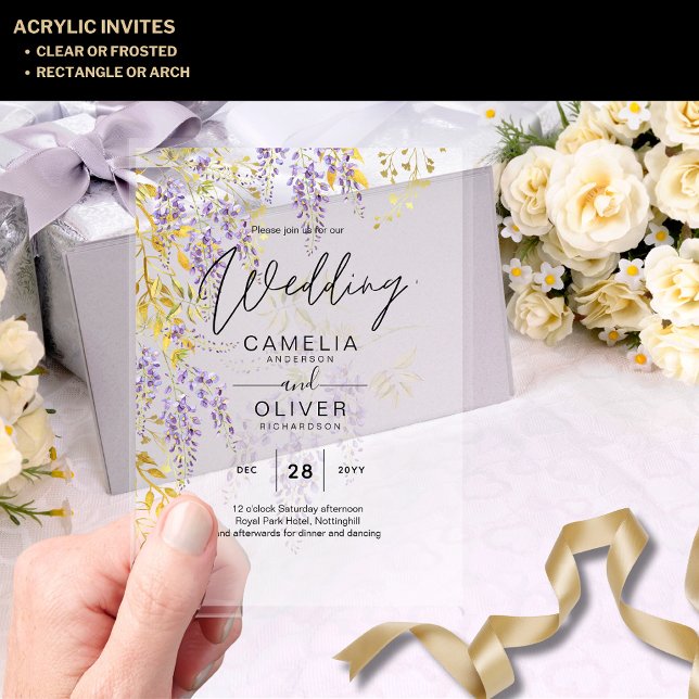 Invitations En Acrylique Mariage ACRYLIQUE Invite Wisteria Purple Floral (Créateur téléchargé)