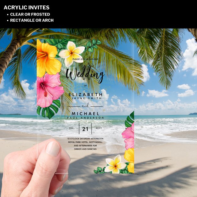 Invitations En Acrylique Mariage ACRYLIQUE Inviter Fleurs tropicales Luau B (Créateur téléchargé)