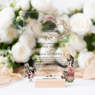 Invitations En Acrylique Mariage Alice au Pays des Merveilles Teinte de Ble