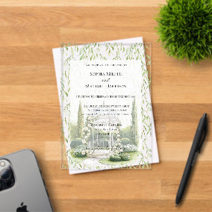 Invitations En Acrylique Mariage Amour Floral Blanc Feuilles Vertes