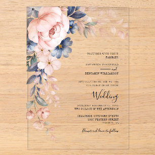 Invitations En Acrylique Mariage aquarelle à motif floral rose