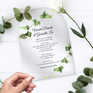 Invitations En Acrylique Mariage aquarelle de vigne de lierre anglais vert