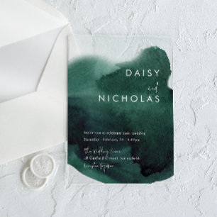 Invitations En Acrylique Mariage Aquarelle Moderne Vert Emeraude