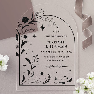 Invitations En Acrylique Mariage Archétoile Noire Florale